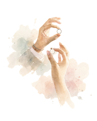 Ilustración de anillos de boda en acuarela