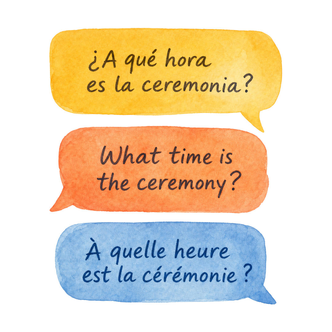 Illustration of the same question in multiple languages
